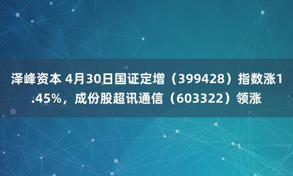 泽峰资本 4月30日国证定增（399428）指数涨1.45%，成份股超讯通信（603322）领涨